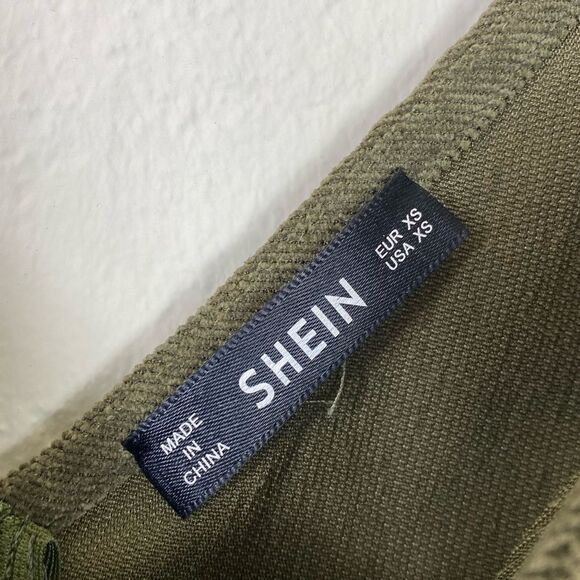 Shein Olive Green Corduroy Long Sleeve Round Neck Mini Dress - Picture 4 of 6